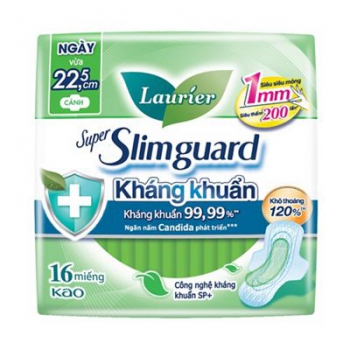 Băng Vệ Sinh Laurier siêu mỏng cánh Super Slimguard 1mm Kháng Khuẩn (22.5cm-16M)