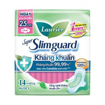 Băng Vệ Sinh Laurier siêu mỏng cánh Super Slimguard 1mm Kháng Khuẩn (25cm-14M)