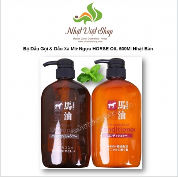 Bộ Dầu Gội Xả Mỡ Ngựa Horse oil Non Silicon Shampoo 600ml (Japan)