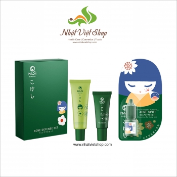 Combo Dưỡng Cho Da Mụn Hasi Kokeshi Acne Defense Set + Hasi Kokeshi Puredoll Acne Spot