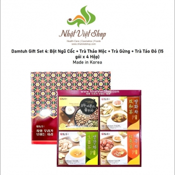 Damtuh Gift Set 4: Bột Ngũ Cốc + Trà Thảo Mộc + Trà Gừng + Trà Táo Đỏ (15 gói x 4 Hộp)