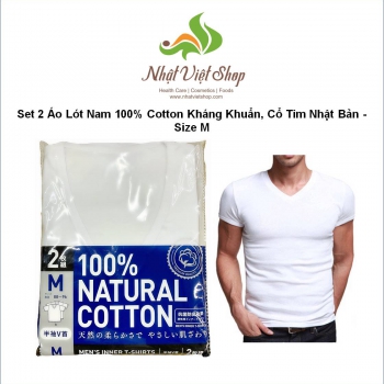 Set 2 Áo Lót Nam 100% Cotton Kháng Khuẩn, Cổ Tim Nhật Bản - Size M