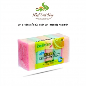 Set 5 miếng xốp rửa bát 1 mặt ráp Nhật Bản