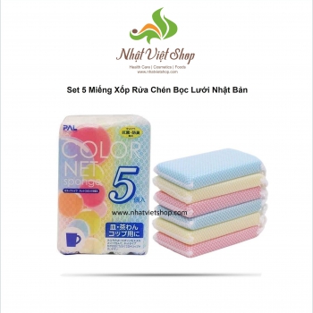 Set 5 Miếng Xốp Rửa Chén Bọc Lưới Nhật Bản