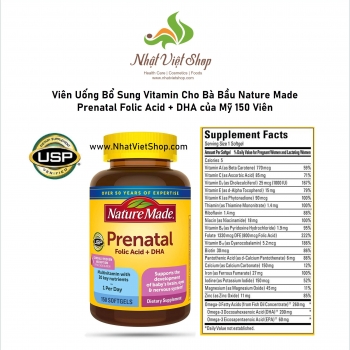 TPCN - Viên Uống Bổ Sung Vitamin Cho Bà Bầu Nature Made Prenatal Folic Acid + DHA của Mỹ 150 Viên