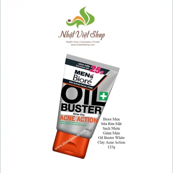 Biore Men - Sữa Rửa Mặt Sạch Nhờn Giảm Mụn - Oil Buster White Clay Acne Action 125g