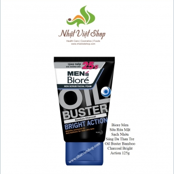 Biore Men - Sữa Rửa Mặt Sạch Nhờn Sáng Da Than Tre - Oil Buster Bamboo Charcoal Bright Action 125g