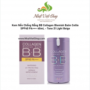 Kem Nền Chống Nắng BB Collagen Blemish Balm Cellio SPF40 PA+++ 40mL - Tone 21 Light Beige