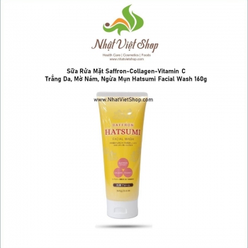 Sữa Rửa Mặt Saffron-Collagen-Vitamin C Trắng Da, Mờ Nám, Ngừa Mụn Hatsumi Facial Wash 160g
