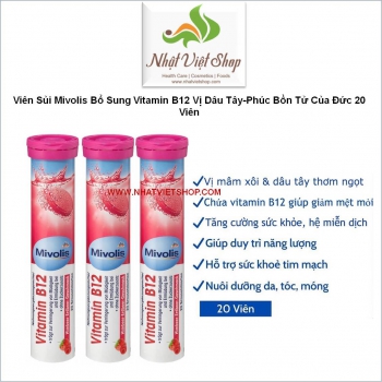 Viên Sủi Mivolis Bổ Sung Vitamin B12 Vị Dâu Tây-Phúc Bồn Tử Của Đức 20 Viên